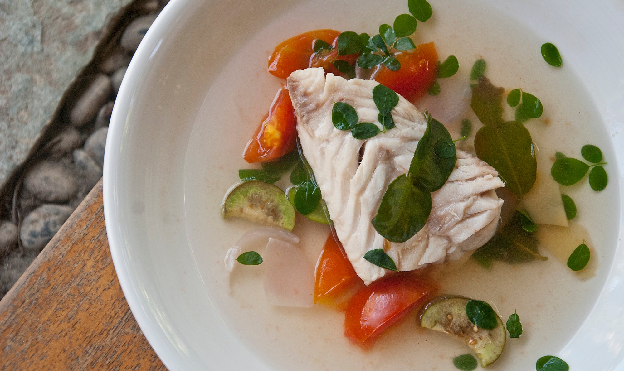 Fish sinigang with malunggay or moringa leaves. A staple fod in the Philippines and at Atmosphere Resort.