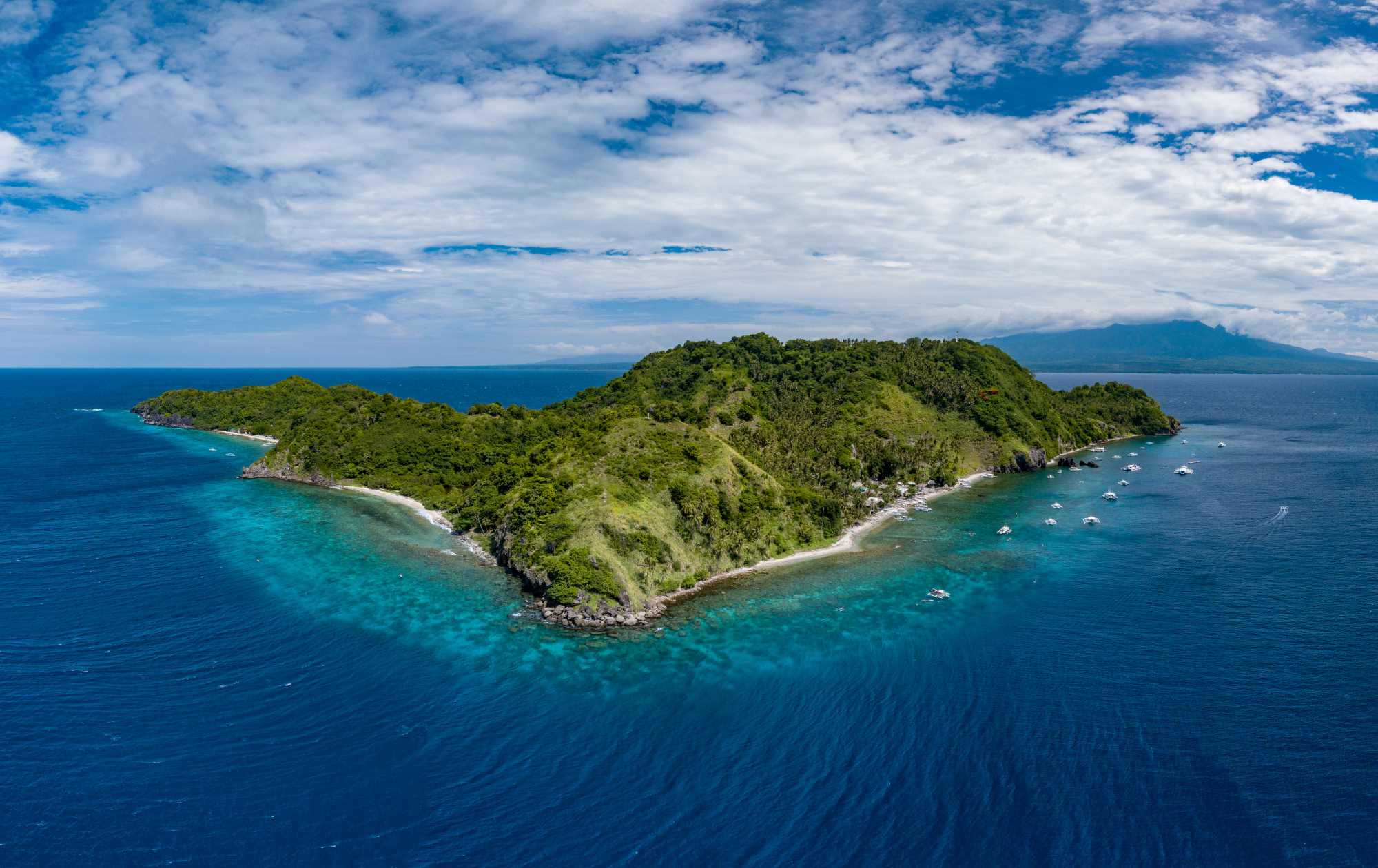 An aerial picture of Apo Island near Atmosphere Resorts & Spa, Dauin, Philippines