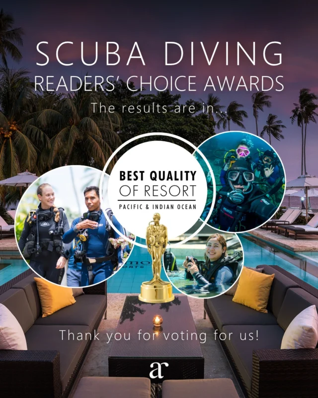 Exciting news: we have been voted number one for Quality of Resort (Pacific & Indian Ocean) of the Scuba Diving Readers' Choice Awards! To say we're proud is an understatement.

And that wasn't the only recognition. We were also honoured with:
- Quality of Rooms – First place
- Quality of Restaurant – Second place
- Best Overall Resort – Third place
- Quality of Staff – Third place

These awards mean so much because they come directly from you: the divers, guests, and community who took the time to vote. Thank you for sharing your experience of Atmosphere with the world, and for placing us alongside some of the most respected resorts in the region.

To our incredible team, this recognition is because of you! You are the reason guests return year after year, and the reason Atmosphere feels the way it does.

#scubadivers #scubadivingphilippines #diveresort #divetravel #luxurytravel